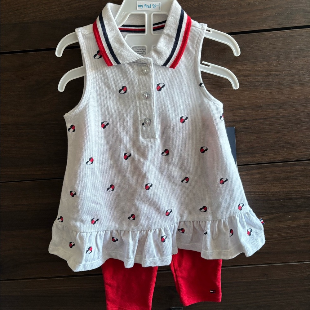 Tommy Hilfiger Baby Dress and Leggings Set - White and Red